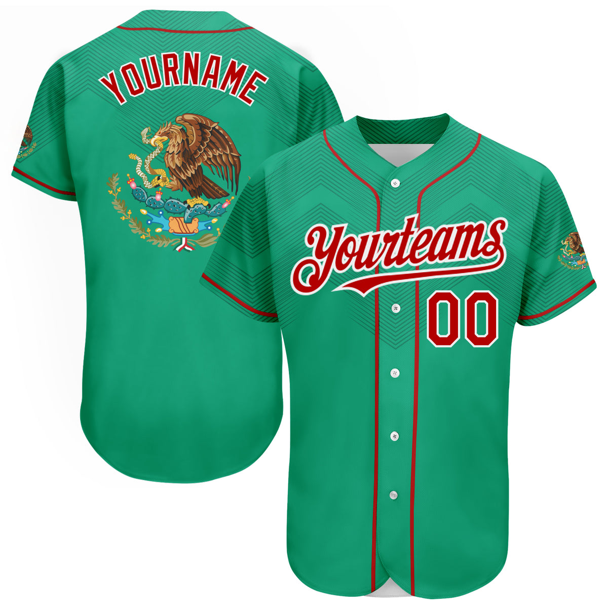 Custom Baseball Jersey White Red Kelly Green-Black 3D Mexican Flag Authentic Youth Size:M