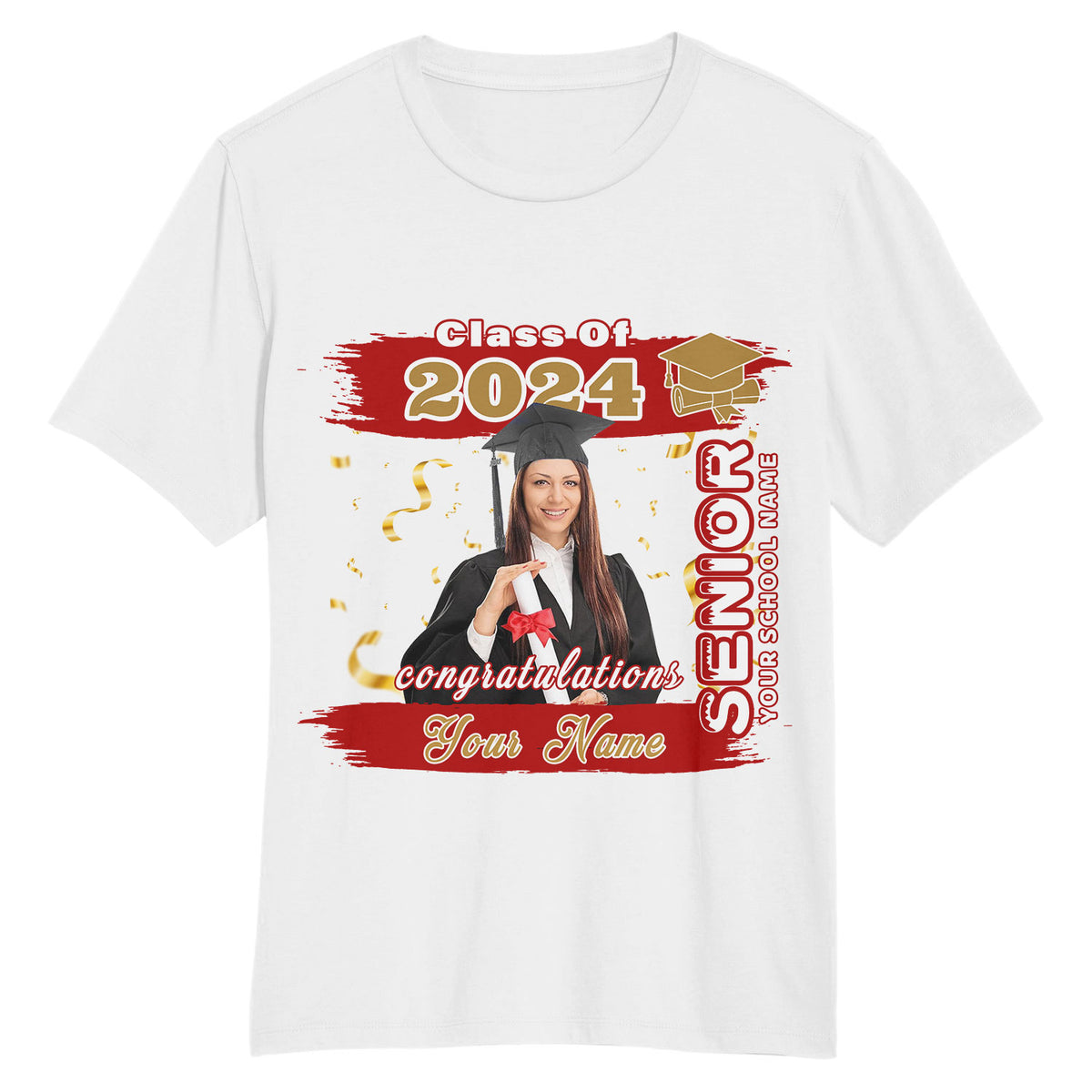 Custom White Red-old Gold 3d Graduation Performance T-shirt Discount