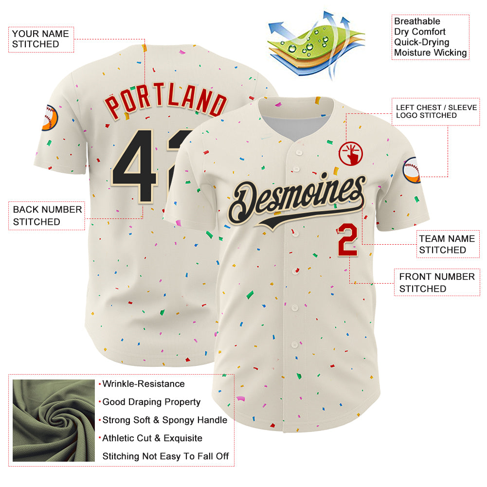 Custom Cream Black-red 3d Pattern Design Confetti Authentic Baseball 