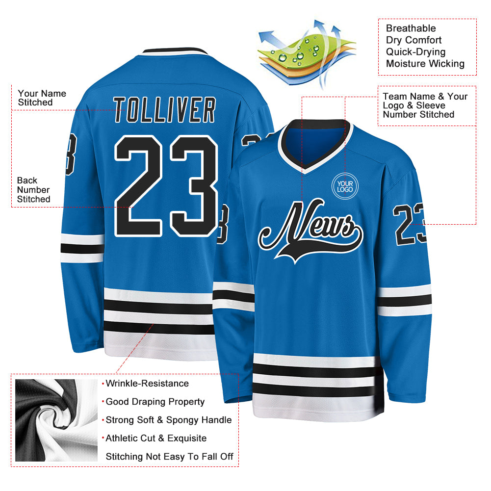 Custom Blue Black-white Hockey Jersey Discount