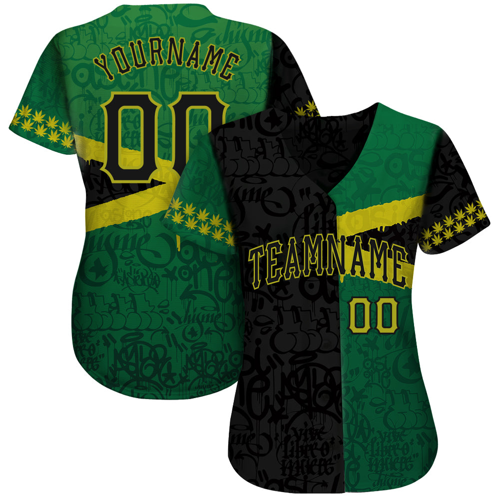 Custom Kelly Green Yellow-Green Graffiti Pattern Authentic Baseball Jersey