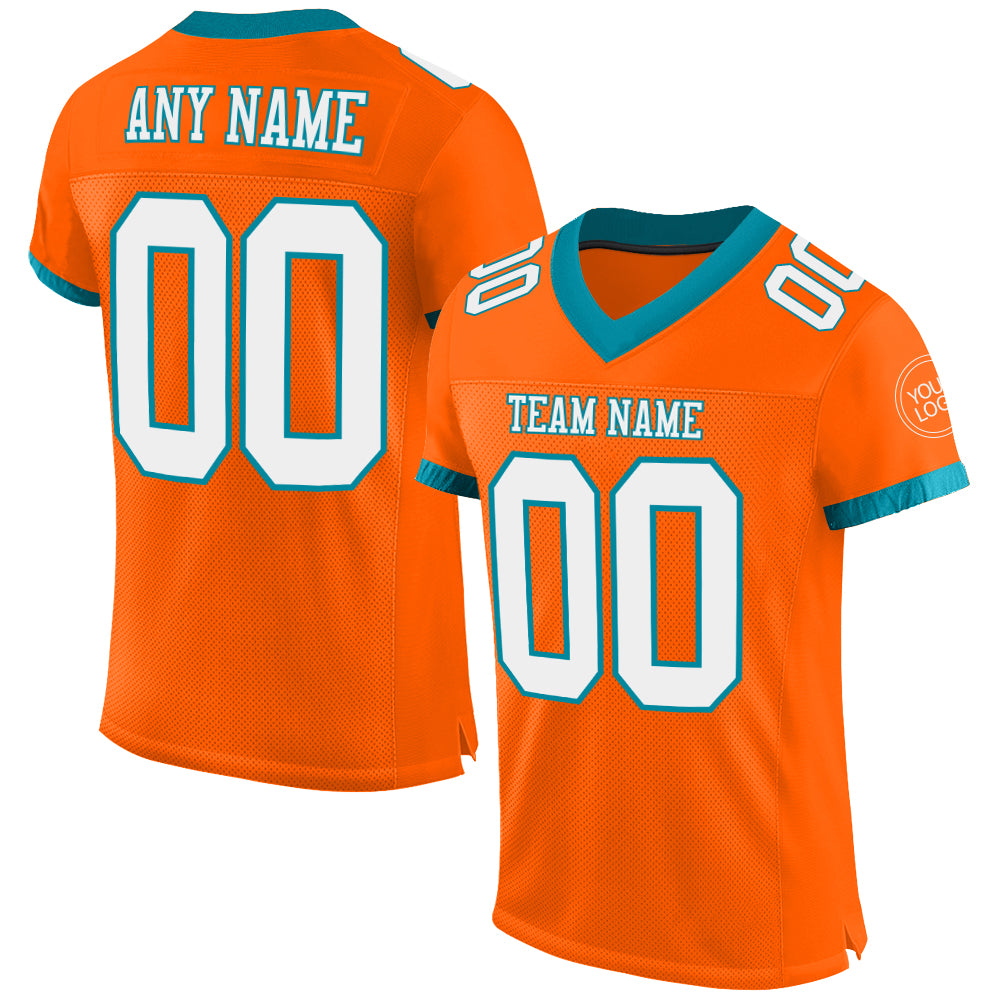 Custom Teal White-Orange Mesh Authentic Football Jersey Discount