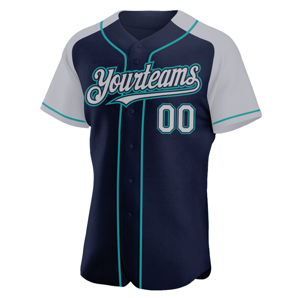 Custom Teal Gray-Navy Baseball Jersey