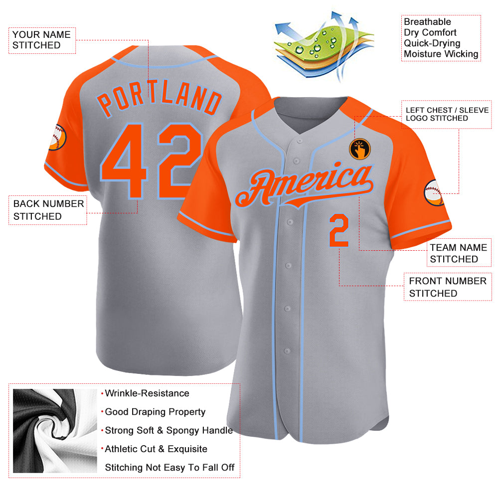 Custom Powder Blue Black-Orange Baseball Jersey