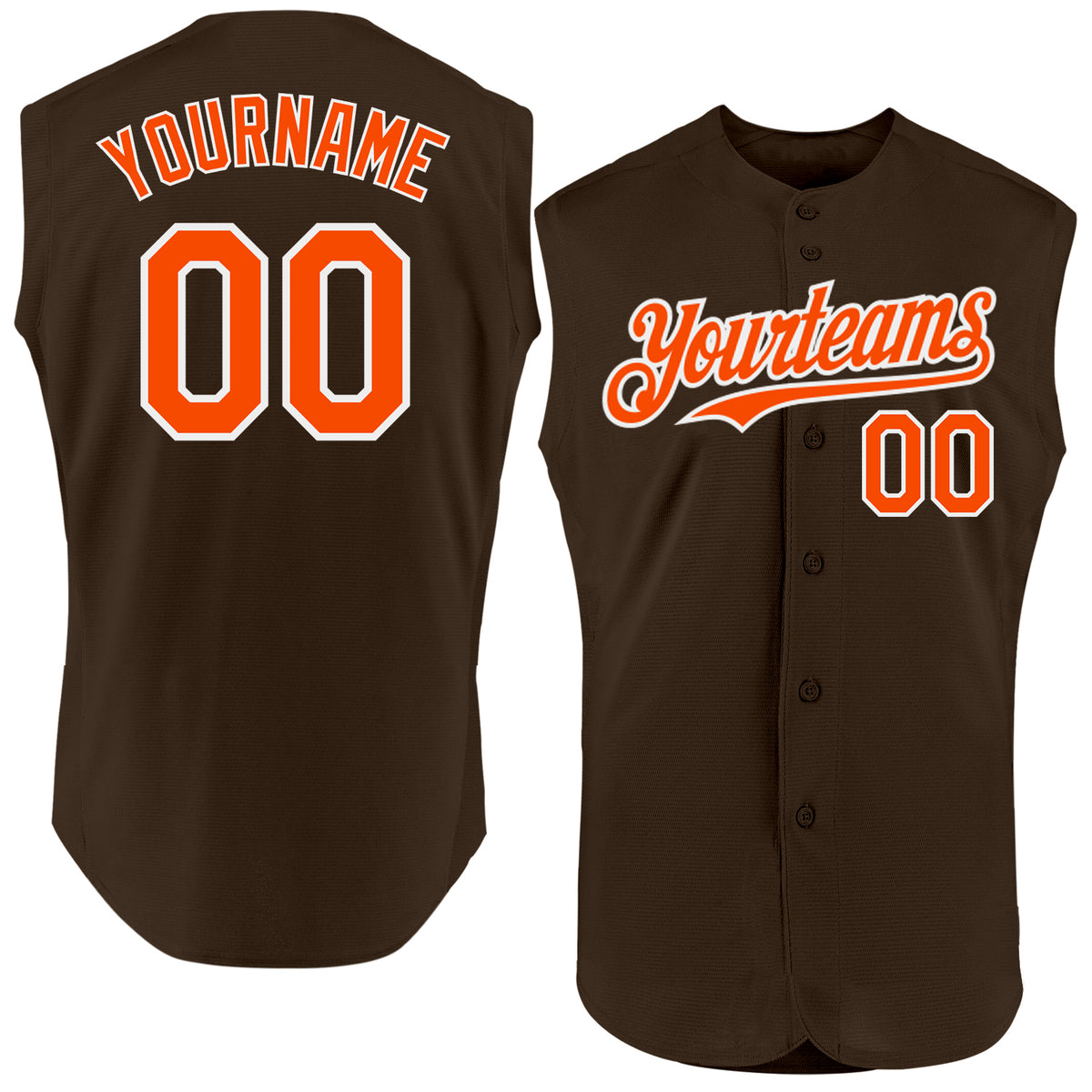 Custom Brown Orange-White Authentic Sleeveless Baseball Jersey Discount