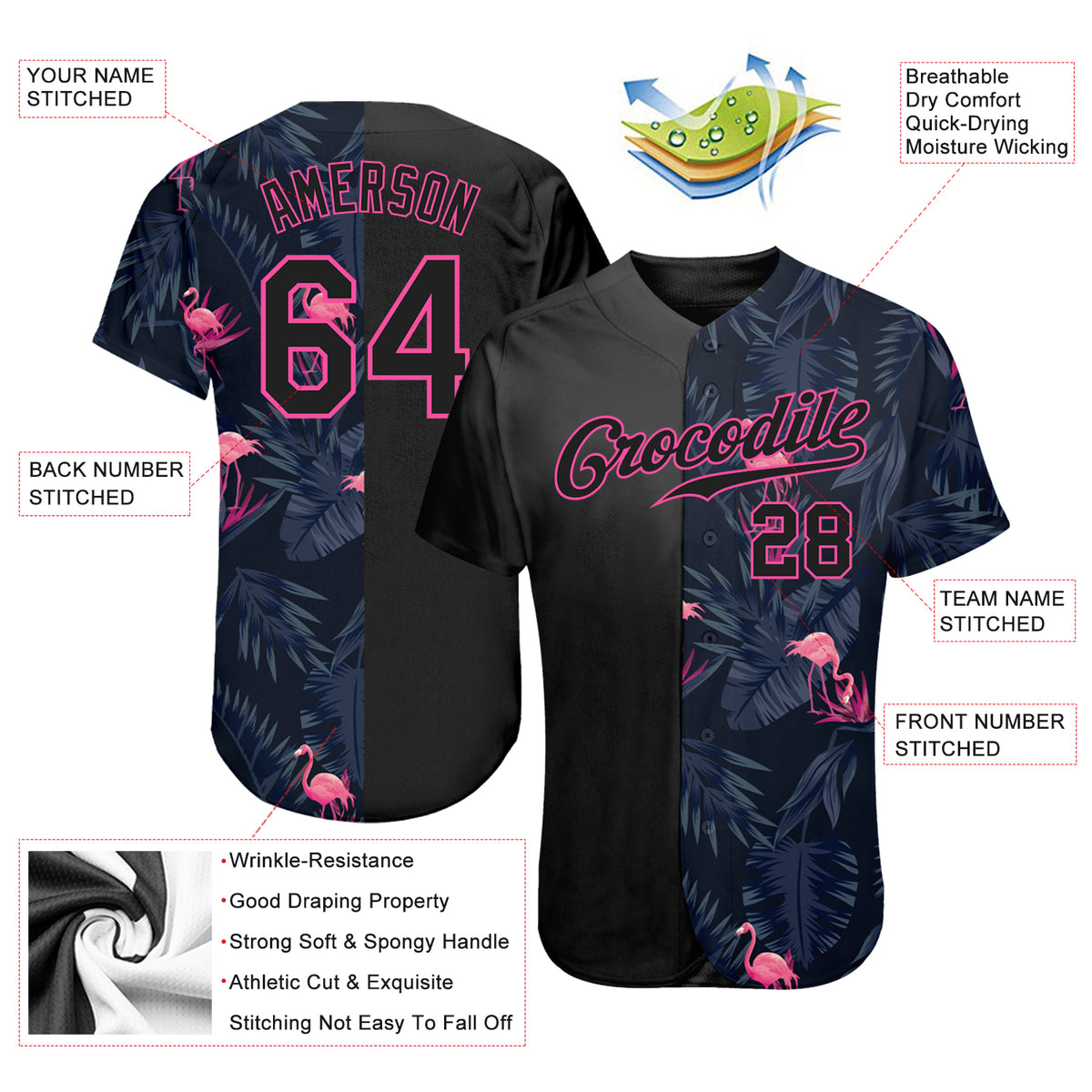 3D Pattern Design Flamingo CUSTOM Baseball Jersey 