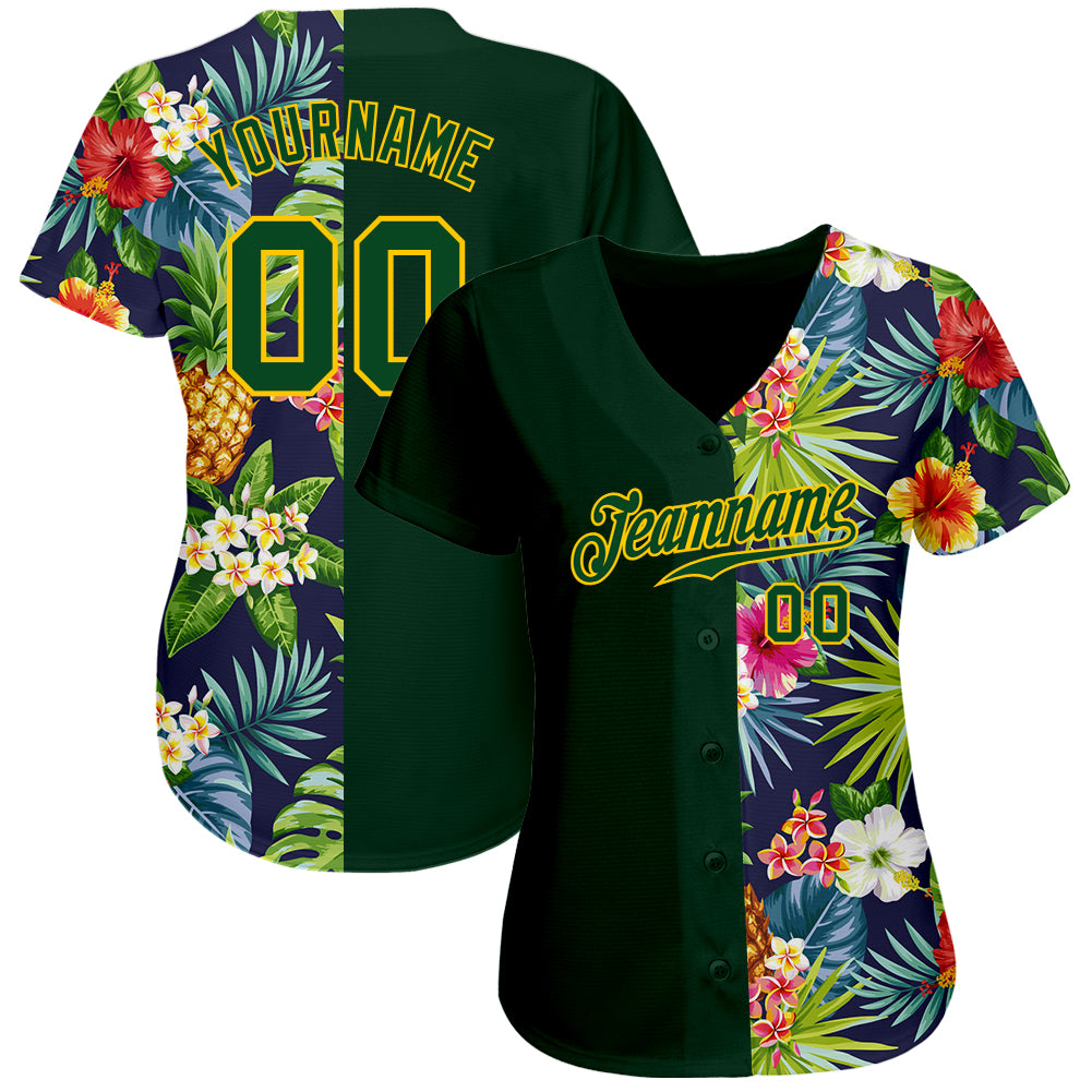 Custom Baseball Jersey Green Gold 3D Oakland City Edition Fade Fashion Authentic Women's Size:L