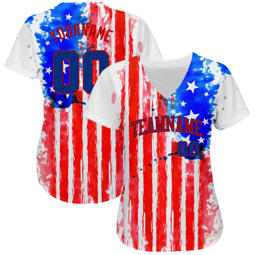Custom Baseball Jersey White Red-Royal 3D American Flag Fashion Authentic Men's Size:XL