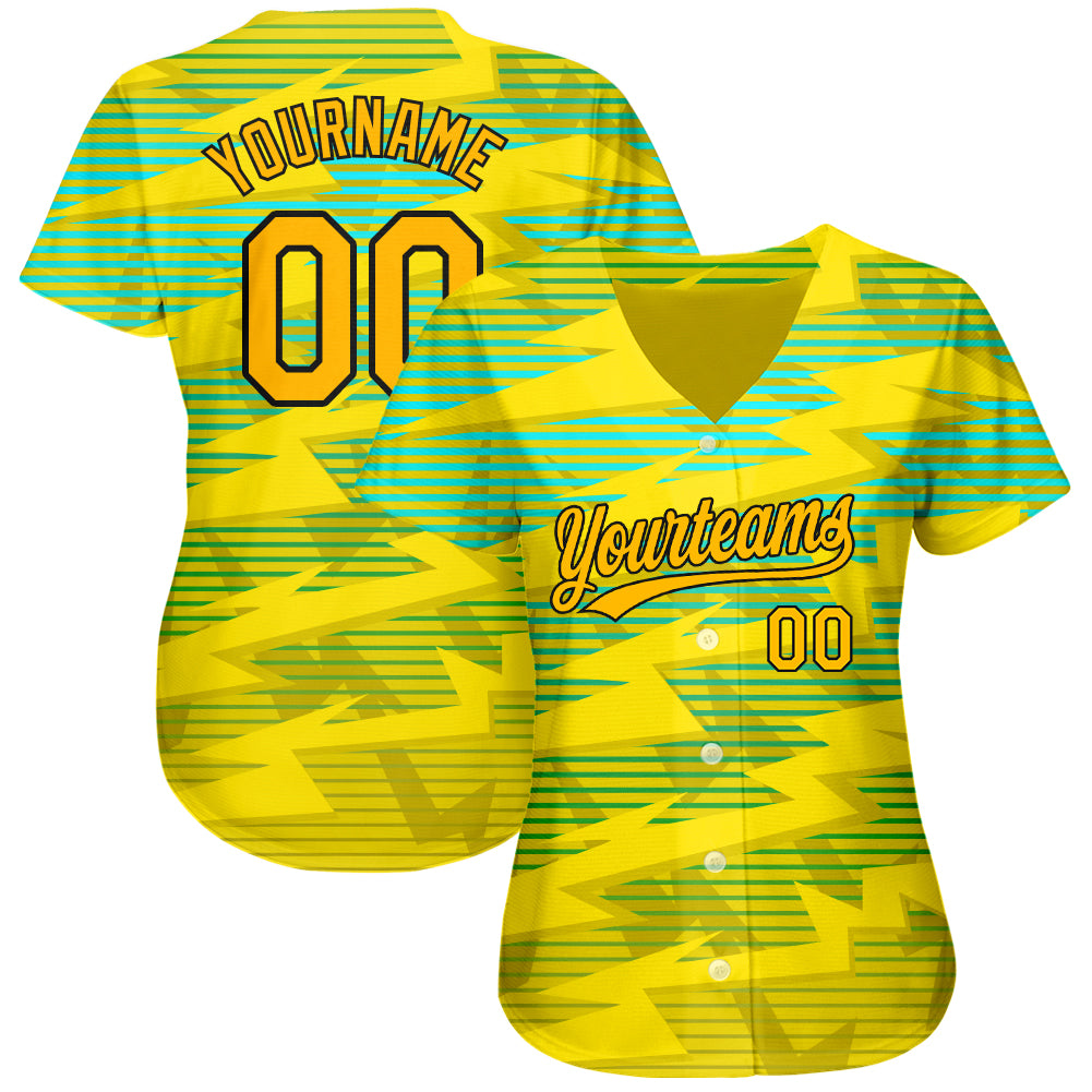 Custom Gold Gold-Black 3D Pattern Design Authentic Baseball Jersey