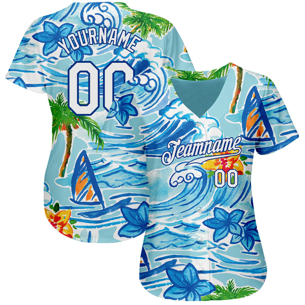 Custom Tropical Blue Palm Trees Pattern Baseball Jerseys For Men & Women  JN1217_