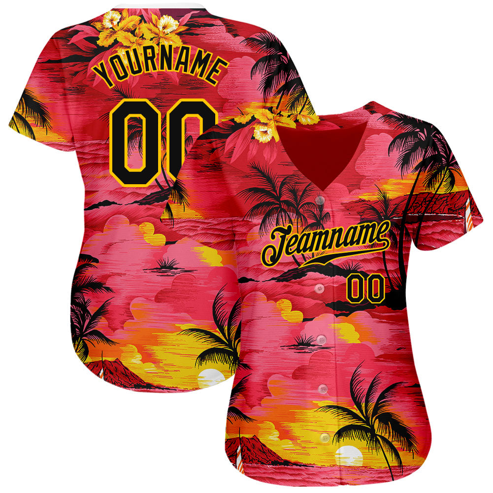 Cheap Custom Red Black-Yellow 3D Pattern Design Sun Beach Hawaii