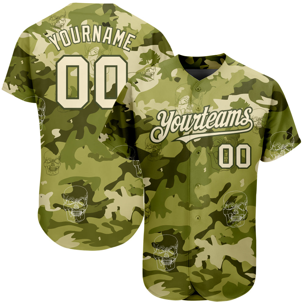 Custom Camo Olive-Red Authentic Salute To Service Baseball Jersey