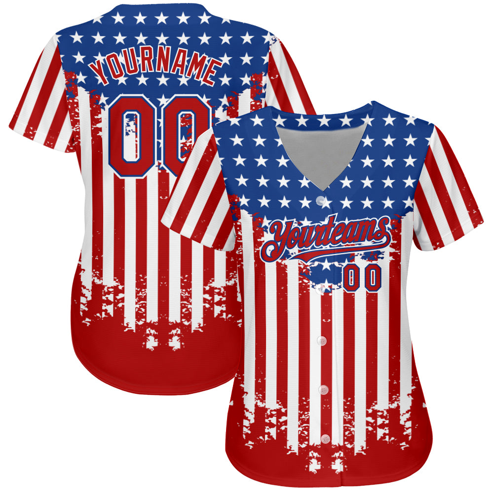 Custom White Vintage USA Flag Royal-Red 3D American Flag Fashion Authentic  Baseball Jersey Sale – UKSN INC