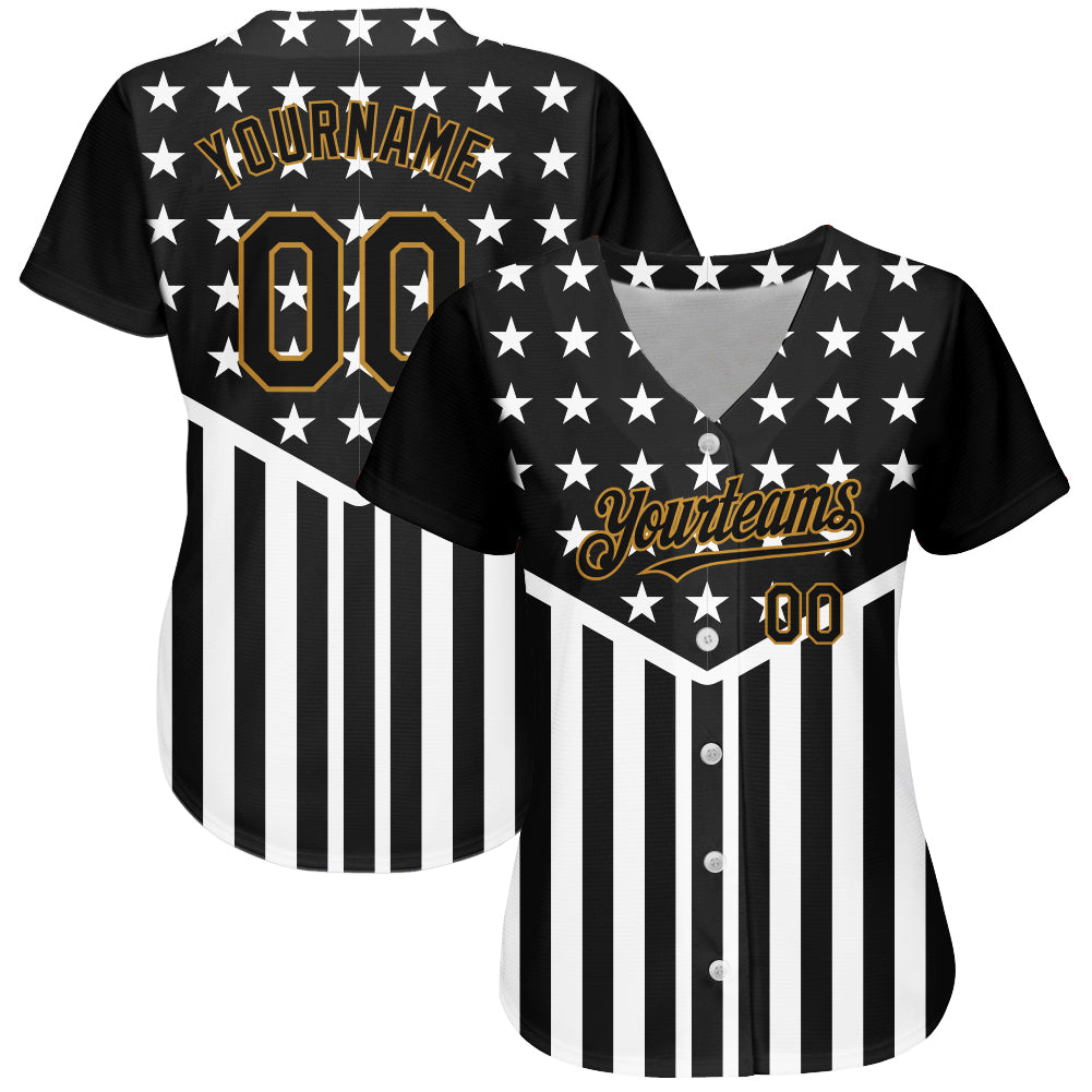 Custom Black Black-Old Gold Authentic Baseball Jersey