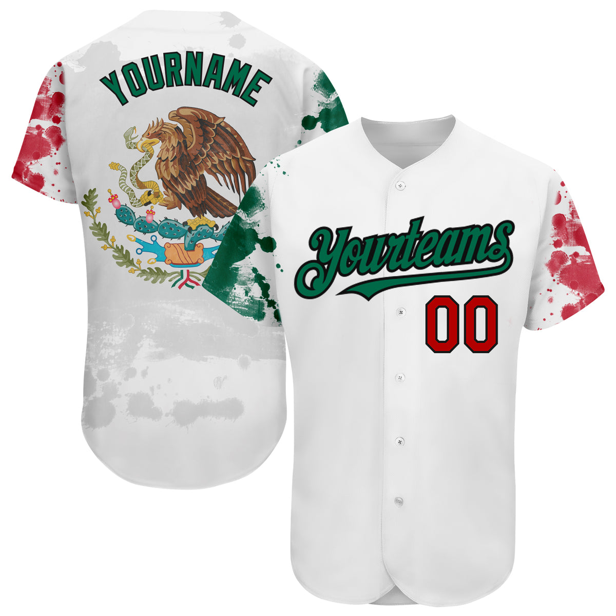 Custom Two Tone Baseball Jersey Black Vintage Mexican Flag Kelly