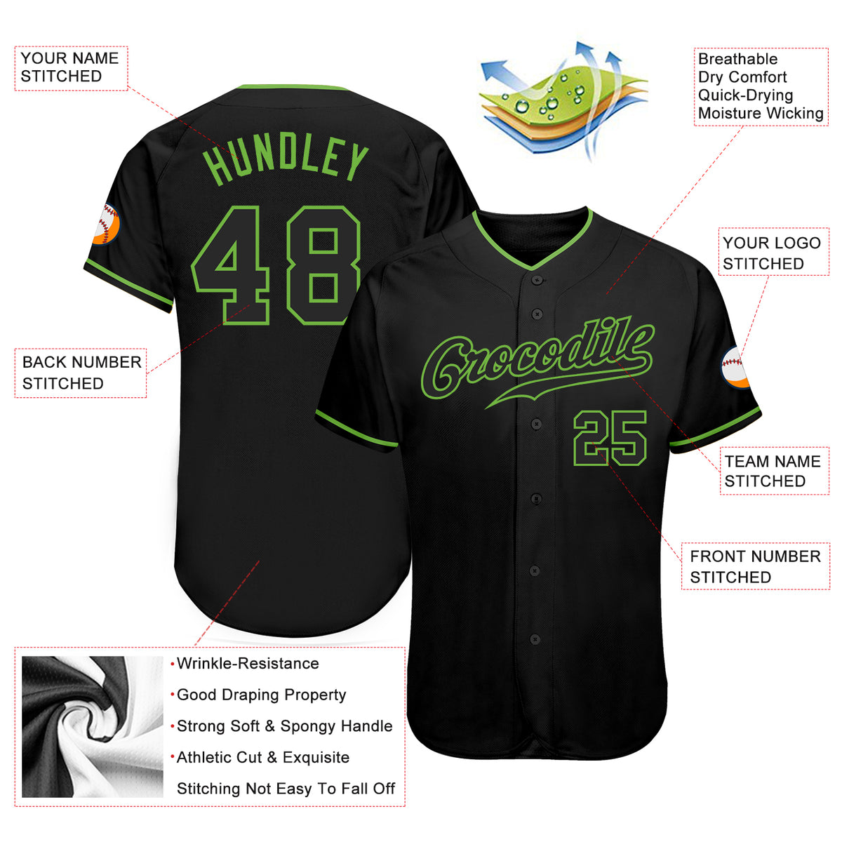 Custom Black Black-Neon Green Authentic Baseball Jersey – CustomJerseysPro