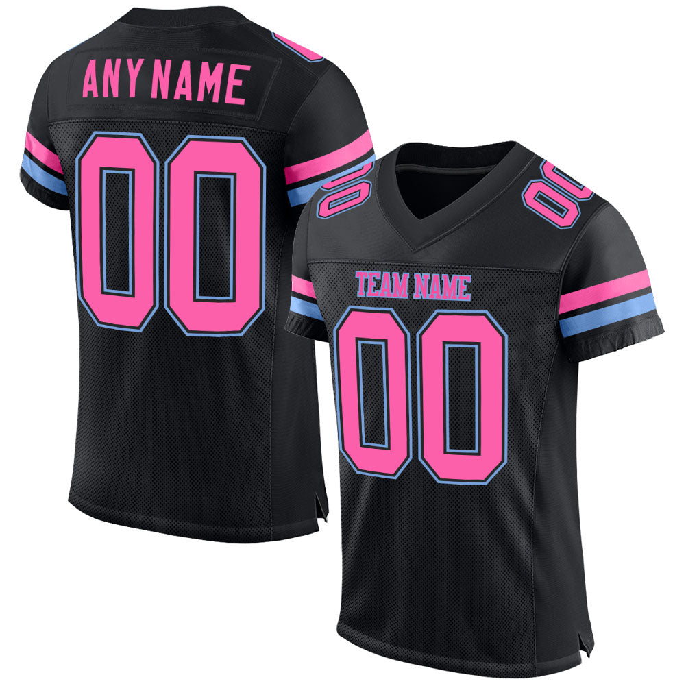 Custom Black Hot Pink-Light Blue Mesh Authentic Football Jersey