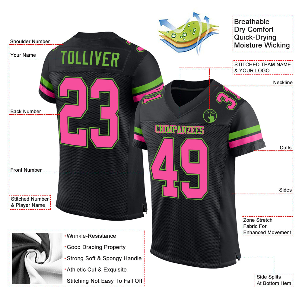 Custom Neon Green Pink-Navy Mesh Authentic Football Jersey Discount