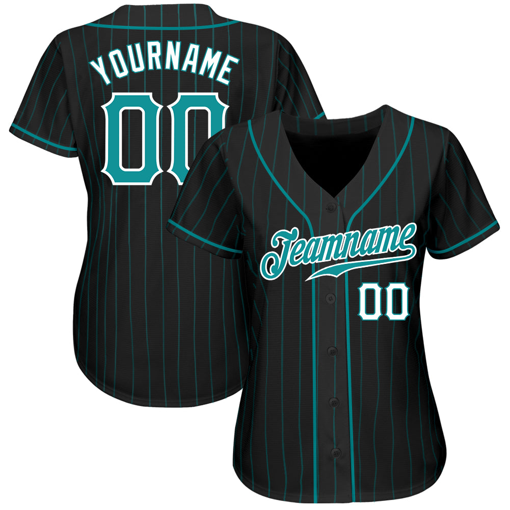  Aqua and White Pinstripe Custom Baseball Jersey