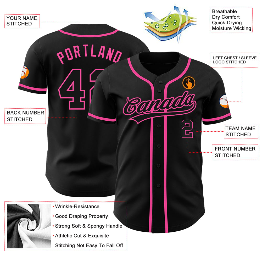 Custom Black Black-Pink Authentic Baseball Jersey Discount