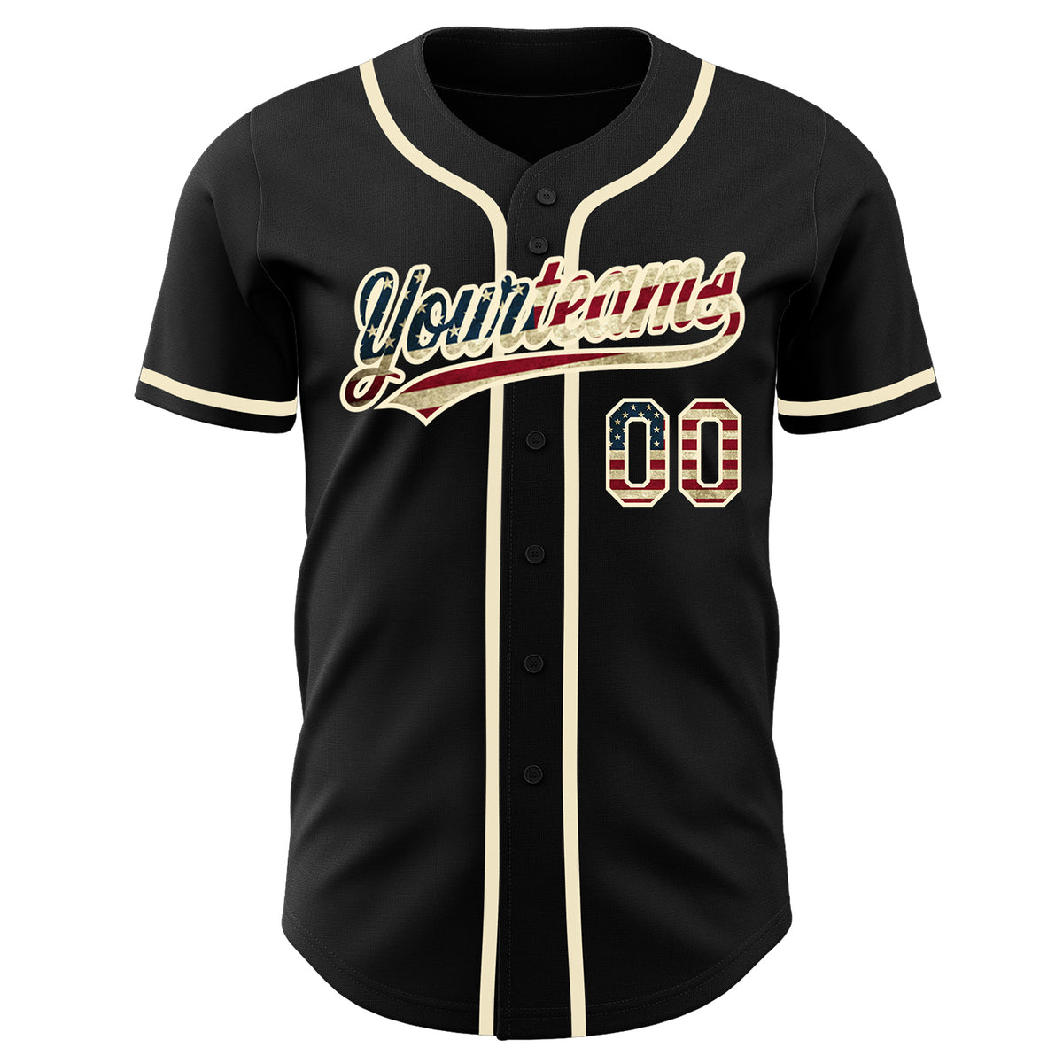 Custom American Flag Patriotic Black Cream Pinstripe Vintage USA Flag-Cream  Baseball Jersey