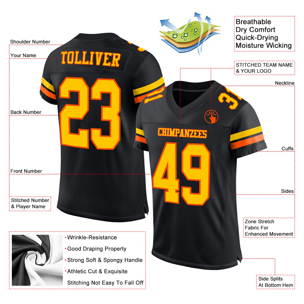 Custom Orange Black Mesh Authentic Football Jersey Discount