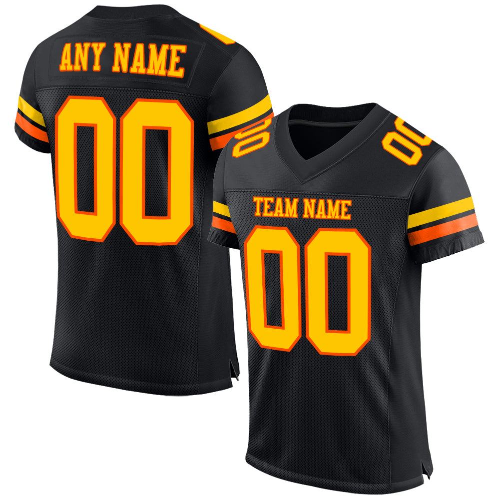 Custom Black Yellow-Orange Mesh Authentic Football Jersey Discount