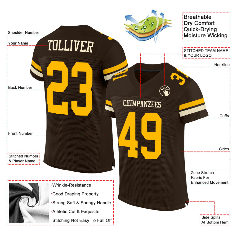 Custom Brown Gold-Cream Mesh Authentic Football Jersey Discount