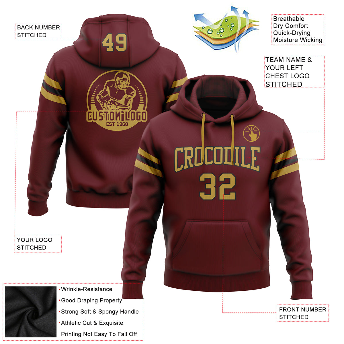 Men's Burgundy Washington Football Team Refresh Split Pullover Hoodie