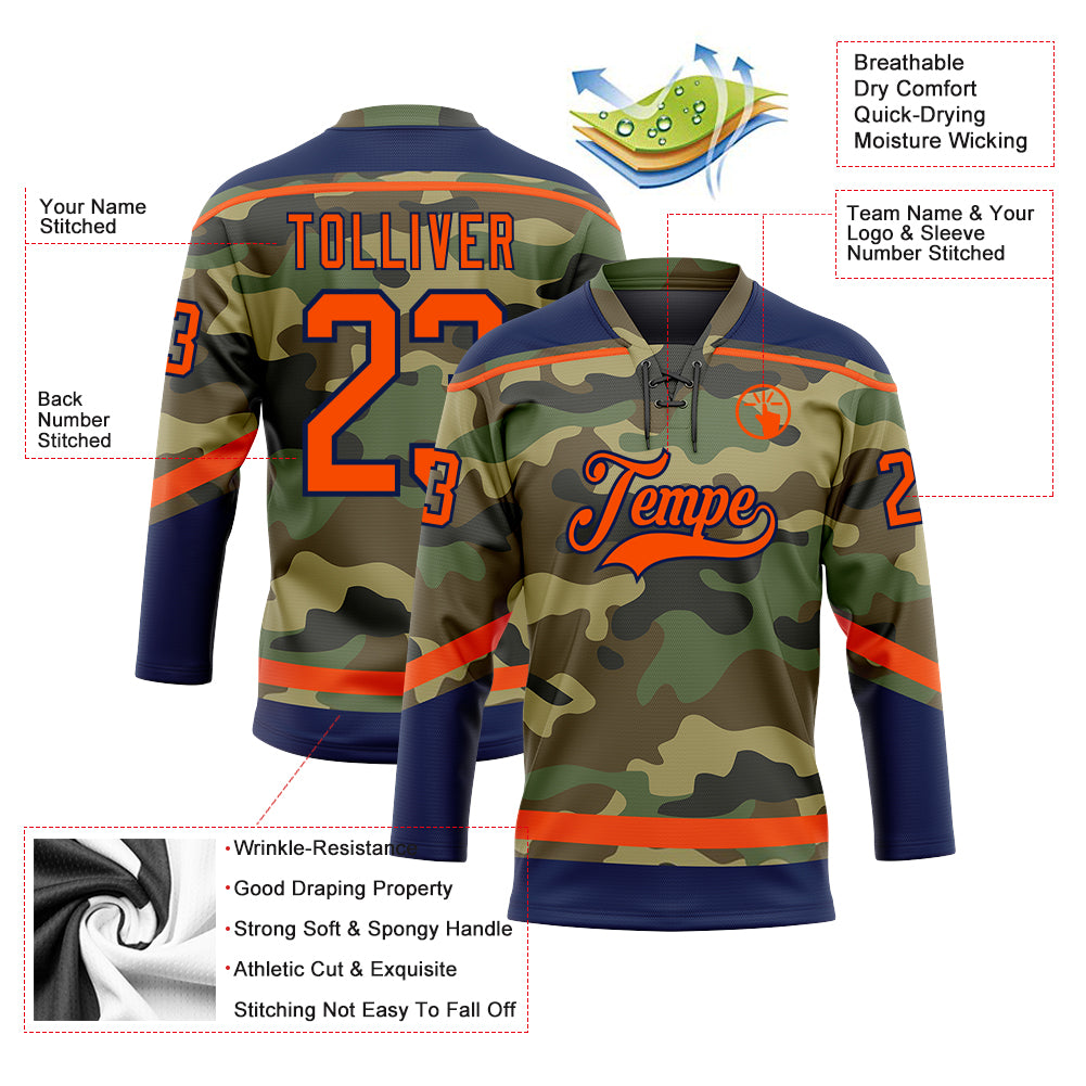 Custom Camo Navy-Orange Authentic Salute To Service Baseball Jersey