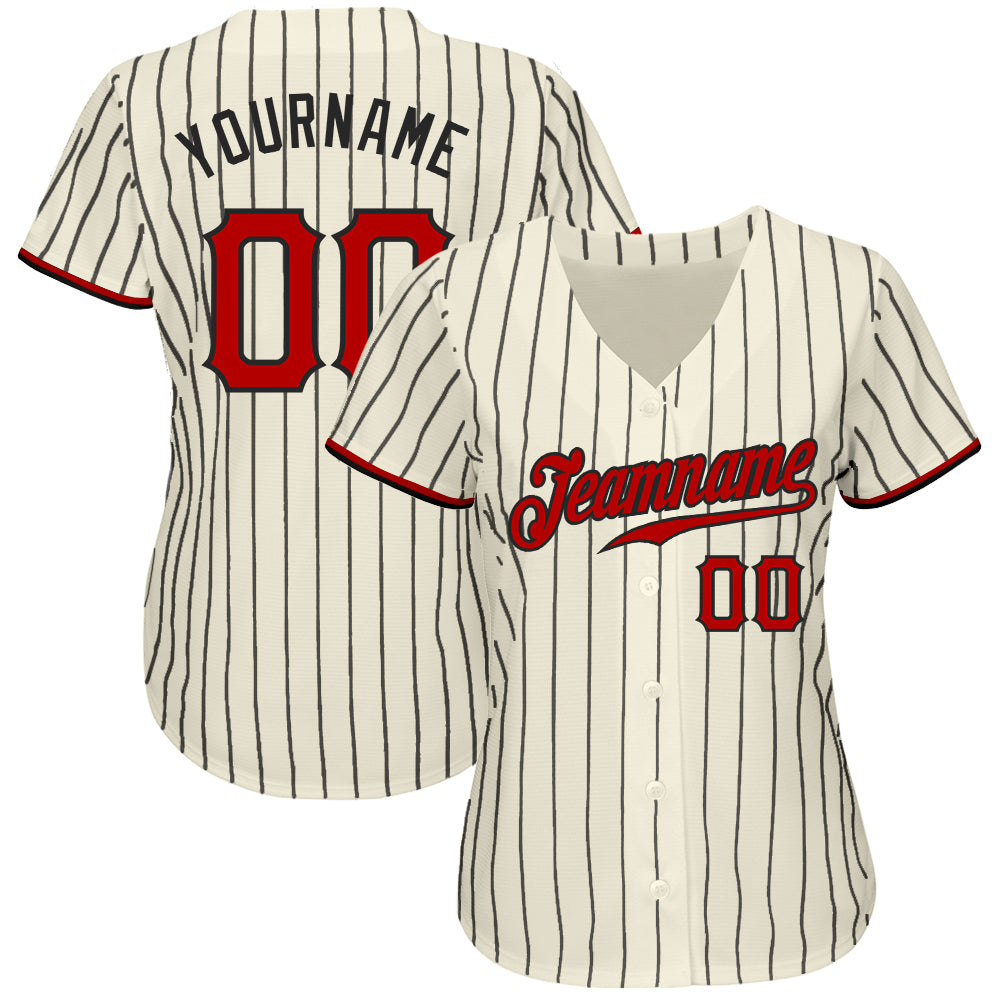 Custom Black Red Strip Black-White Authentic Baseball Jersey Discount