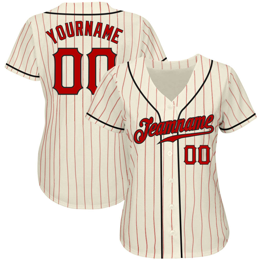  Customized Shirt Black/Red Baseball Jersey Pinstripe