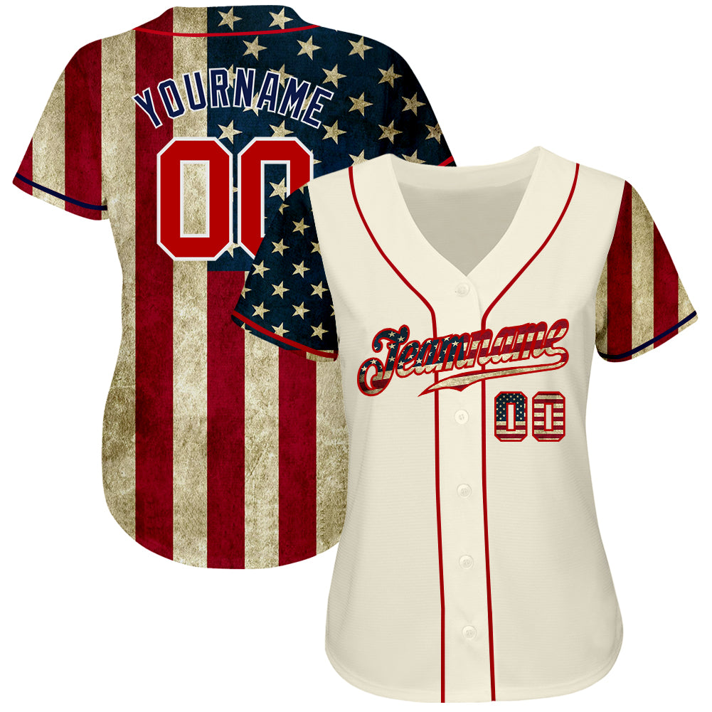 Custom Camo Vintage USA Flag-City Cream Authentic Salute To Service  Baseball Jersey