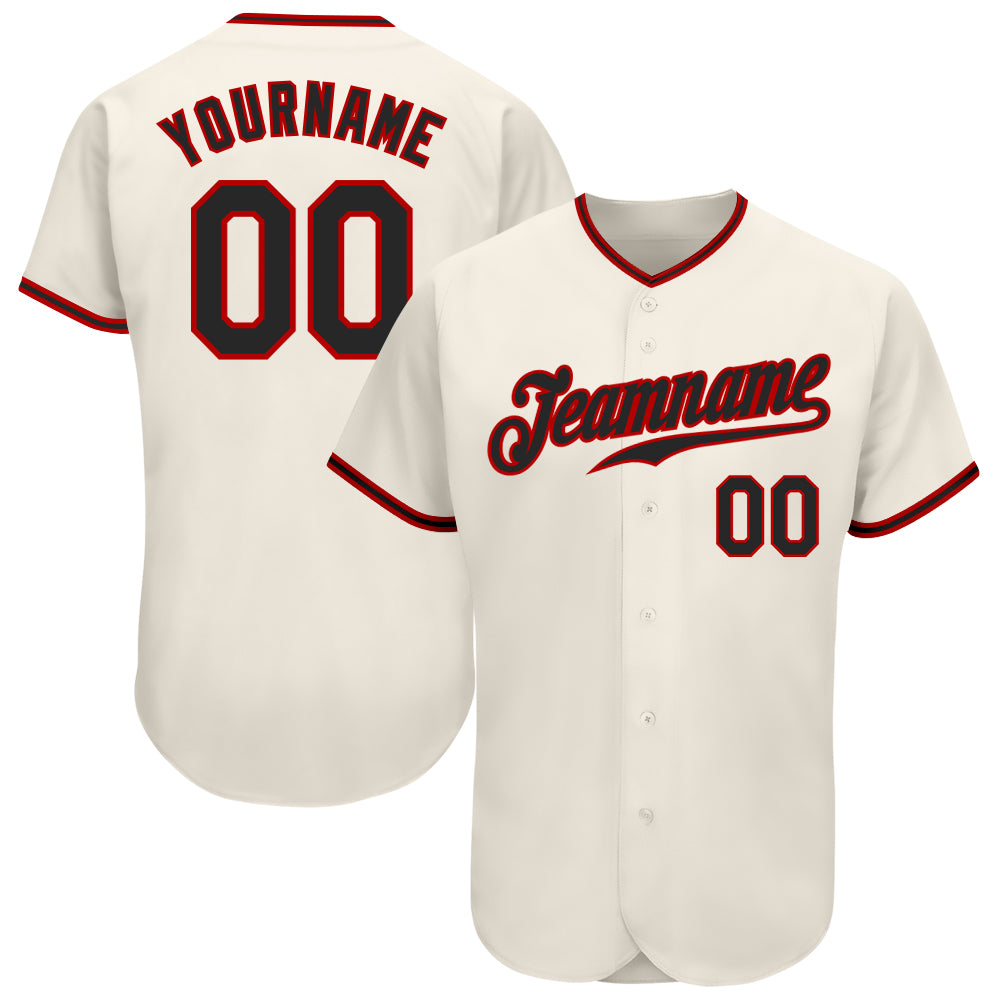 Custom Cream Black-Red Authentic Baseball Jersey Men's Size:S