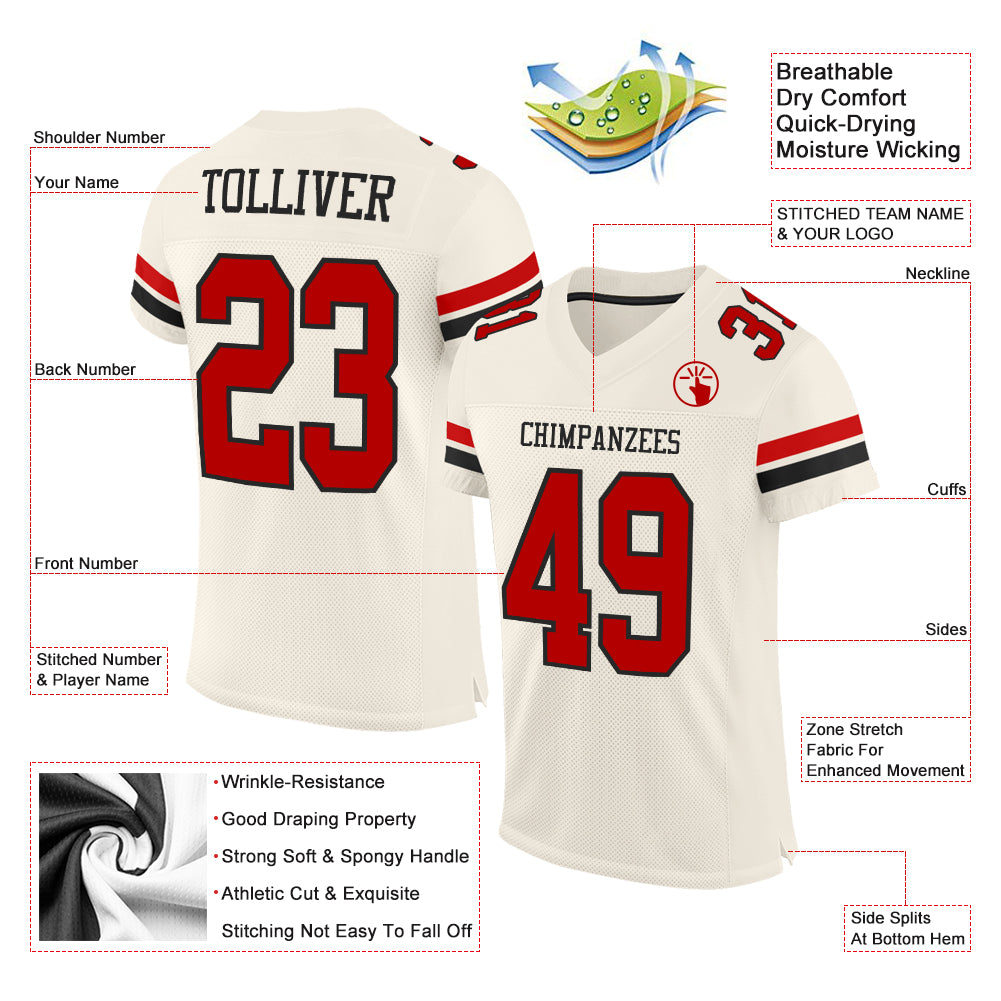 Custom Black Red-White Mesh Authentic Football Jersey