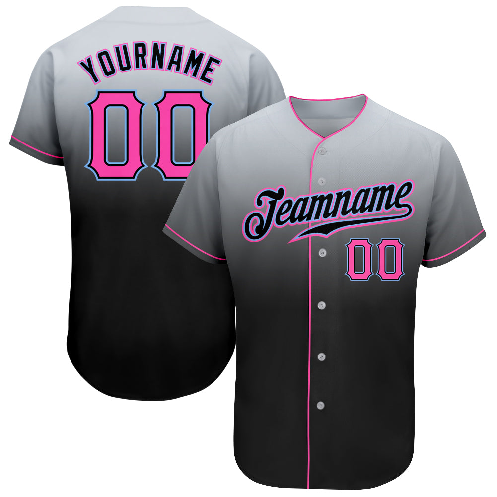 Custom Gray Pink-Black Authentic Fade Fashion Baseball Jersey Discount