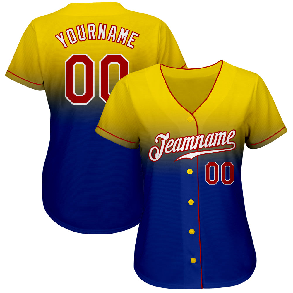 Custom Purple Yellow-Black Authentic Fade Fashion Baseball Jersey