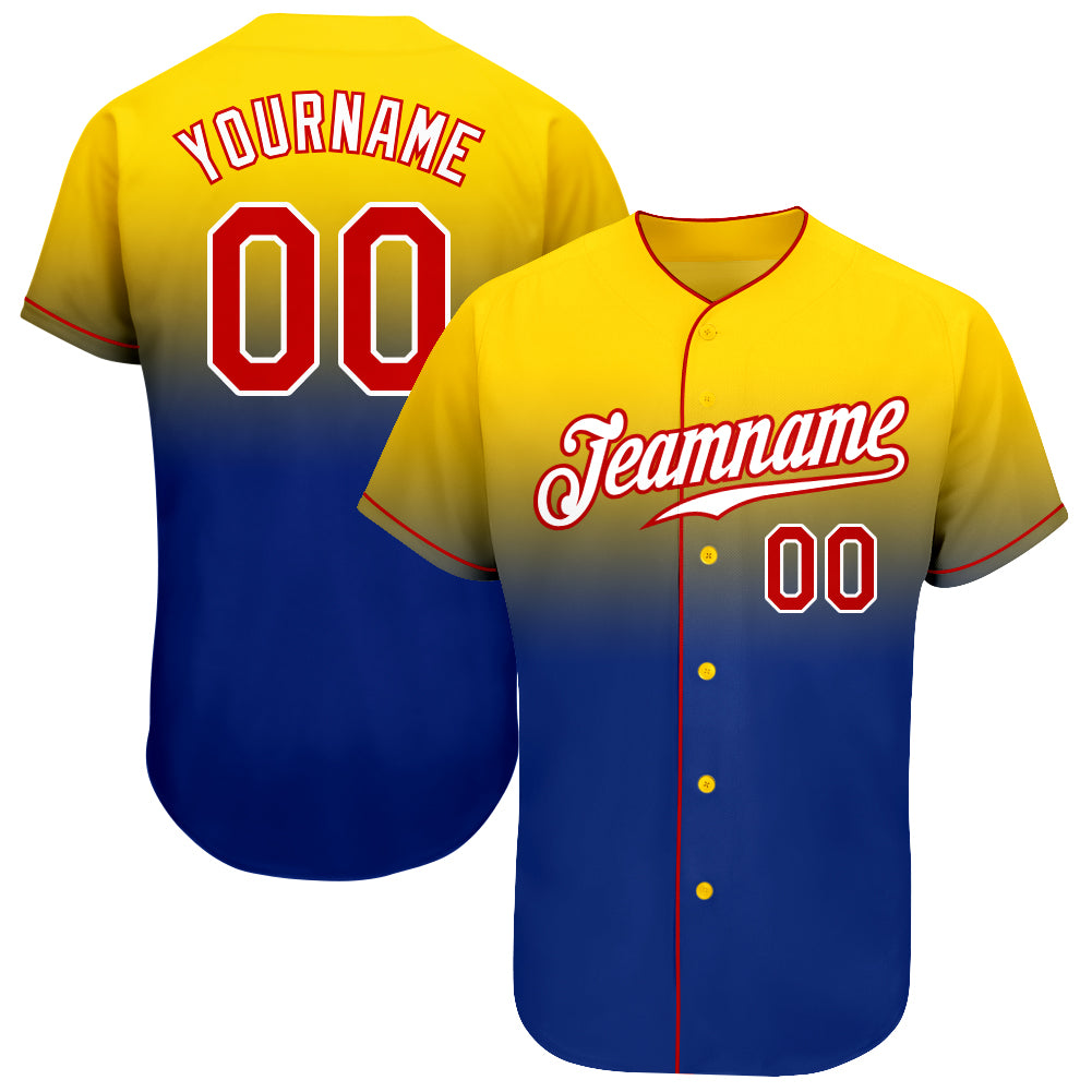 Custom Gold Red-Royal Authentic Fade Fashion Baseball Jersey Discount