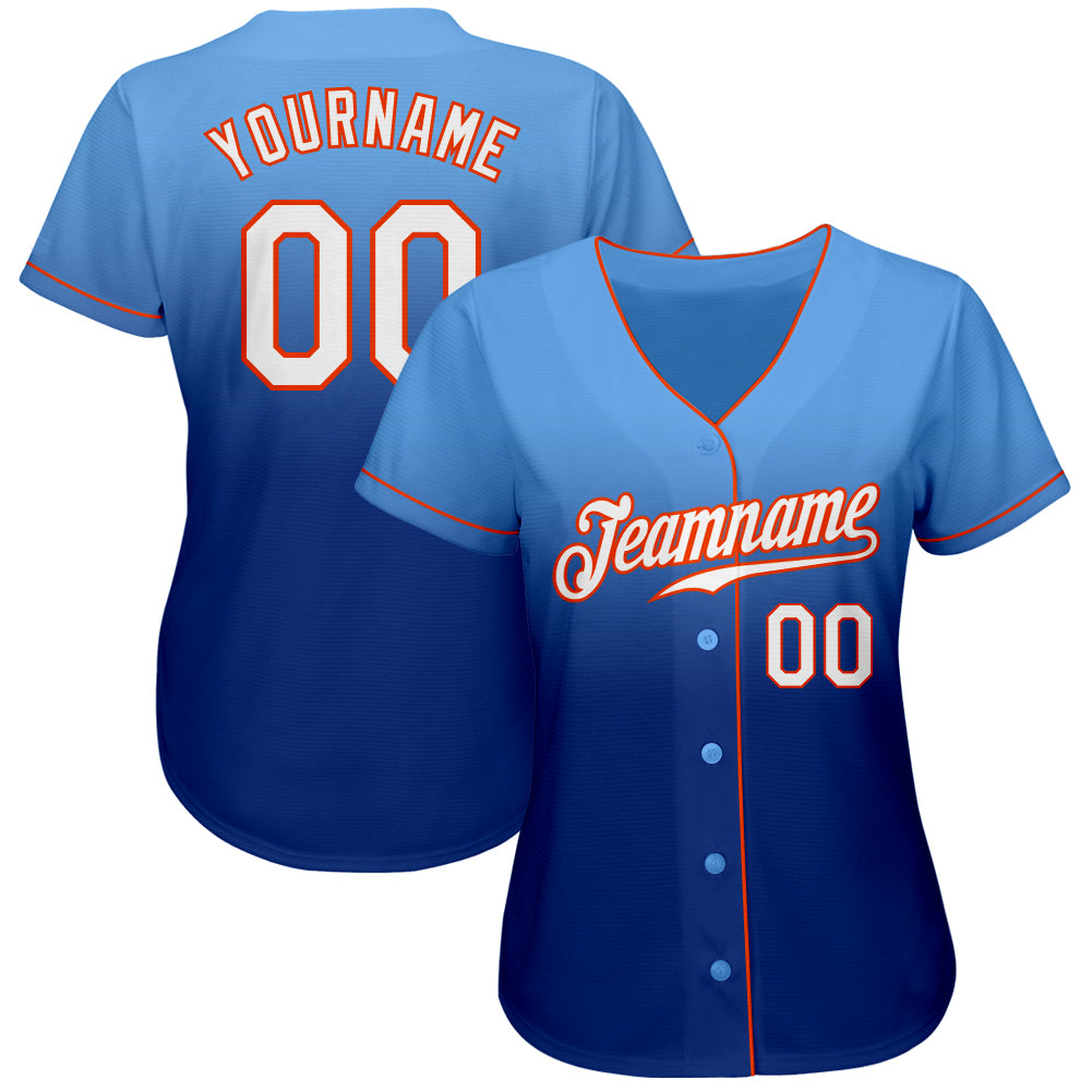 Custom Light Blue Pink-Navy Authentic Fade Fashion Baseball Jersey