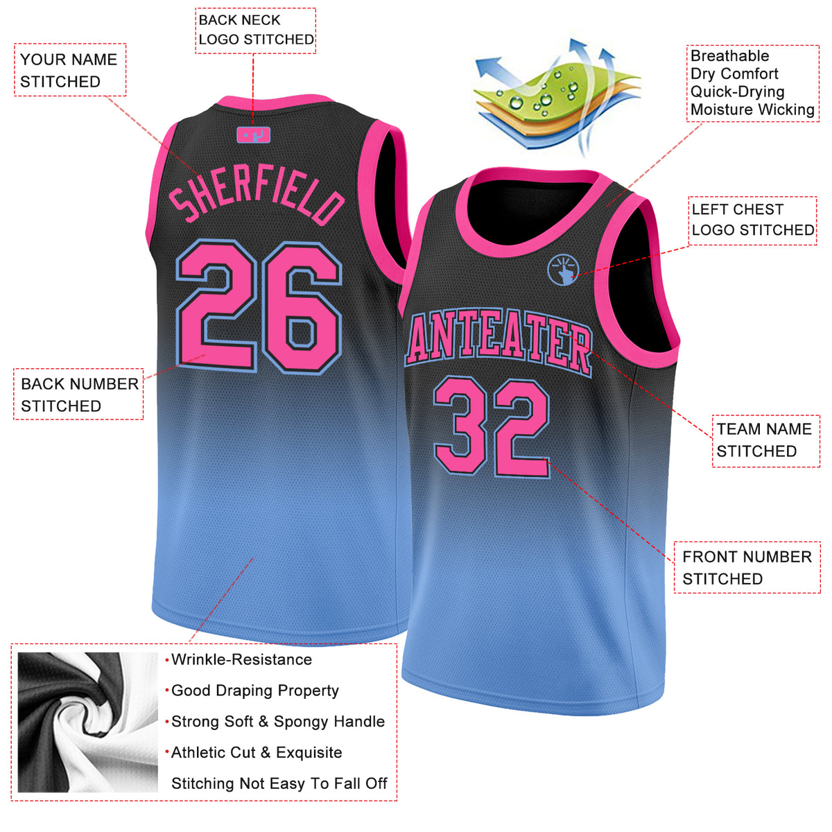 pink and black basketball jersey