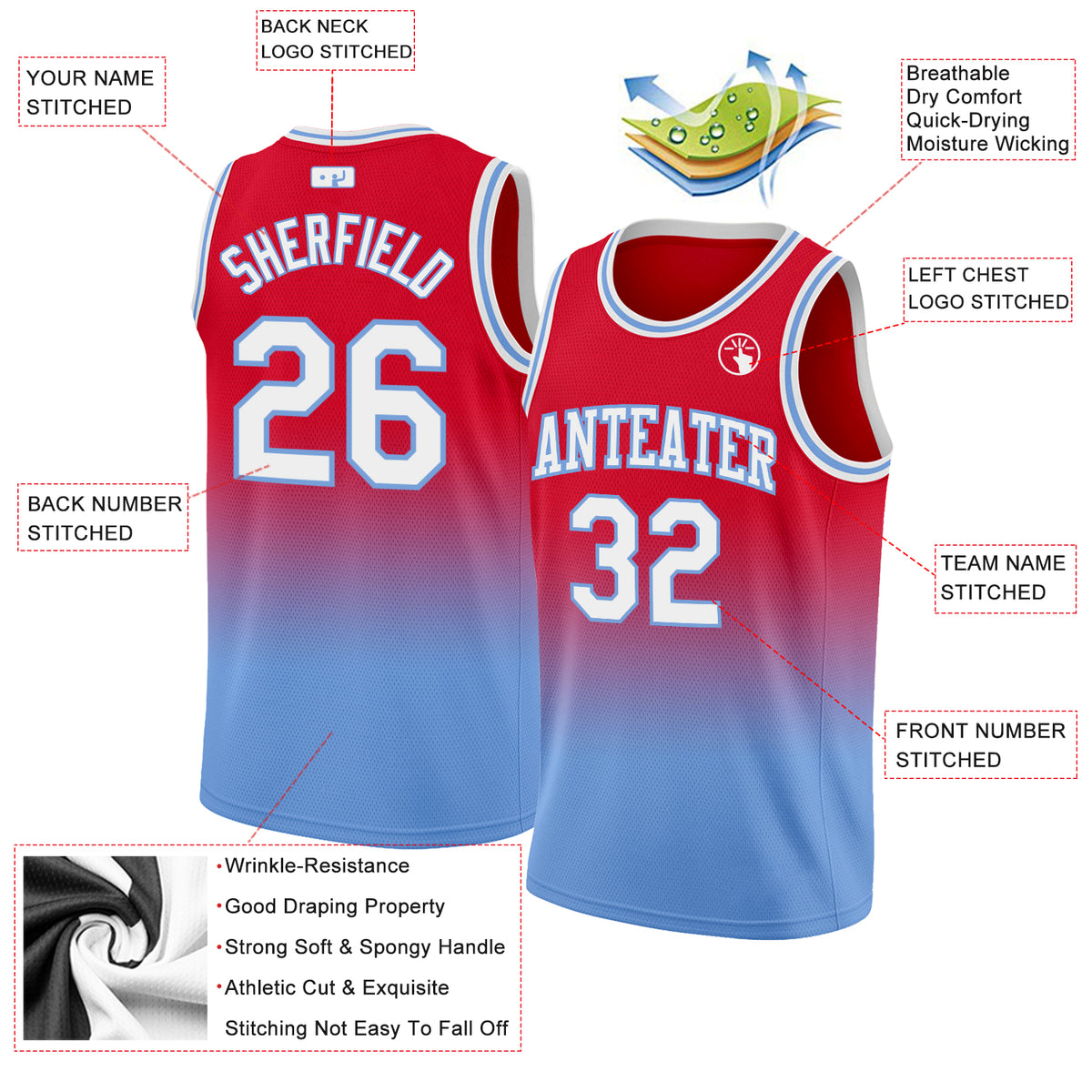 Custom Navy Red-White Gradient Fashion Tops Basketball Jersey