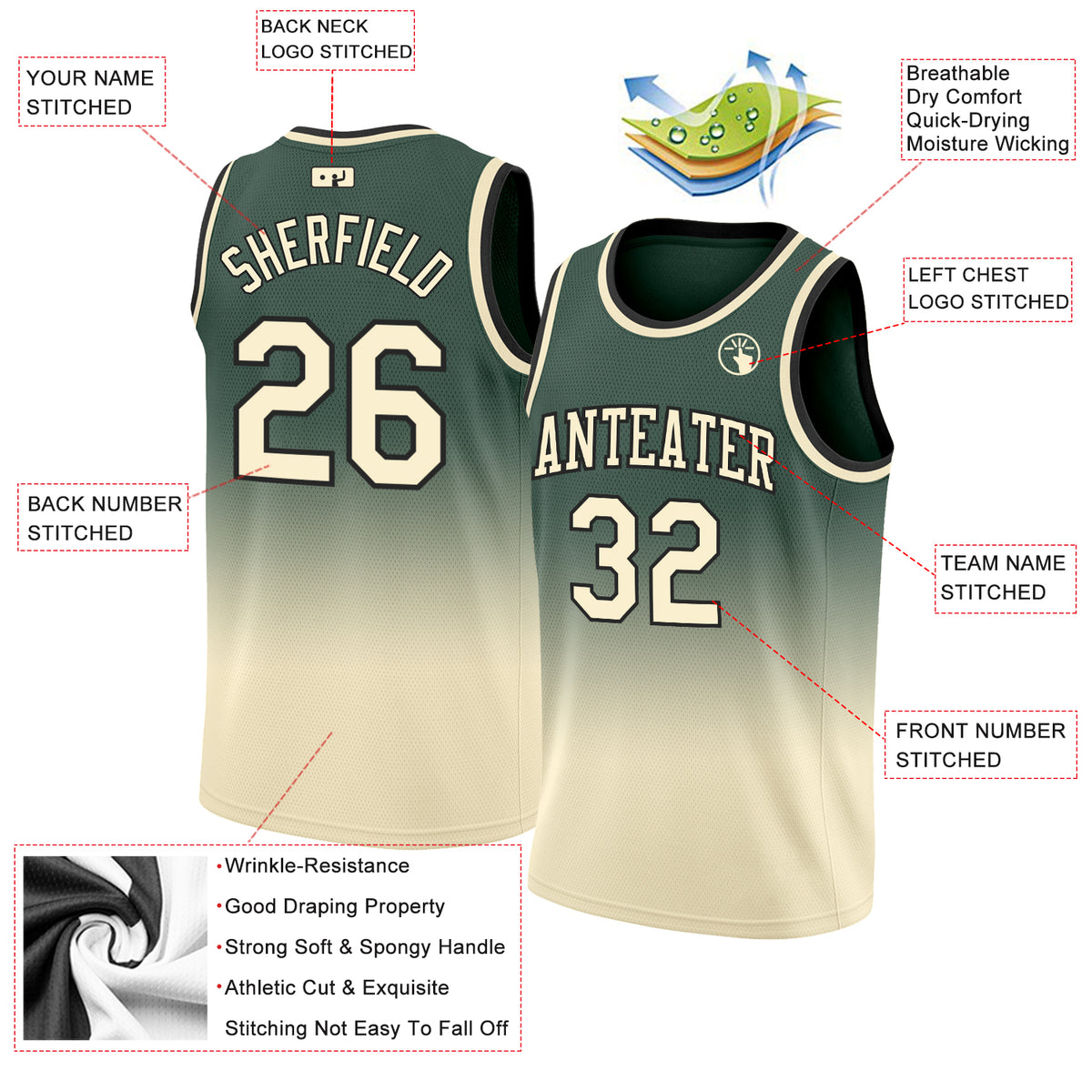 Custom Cream Hunter Green-Royal Authentic Throwback Basketball Jersey