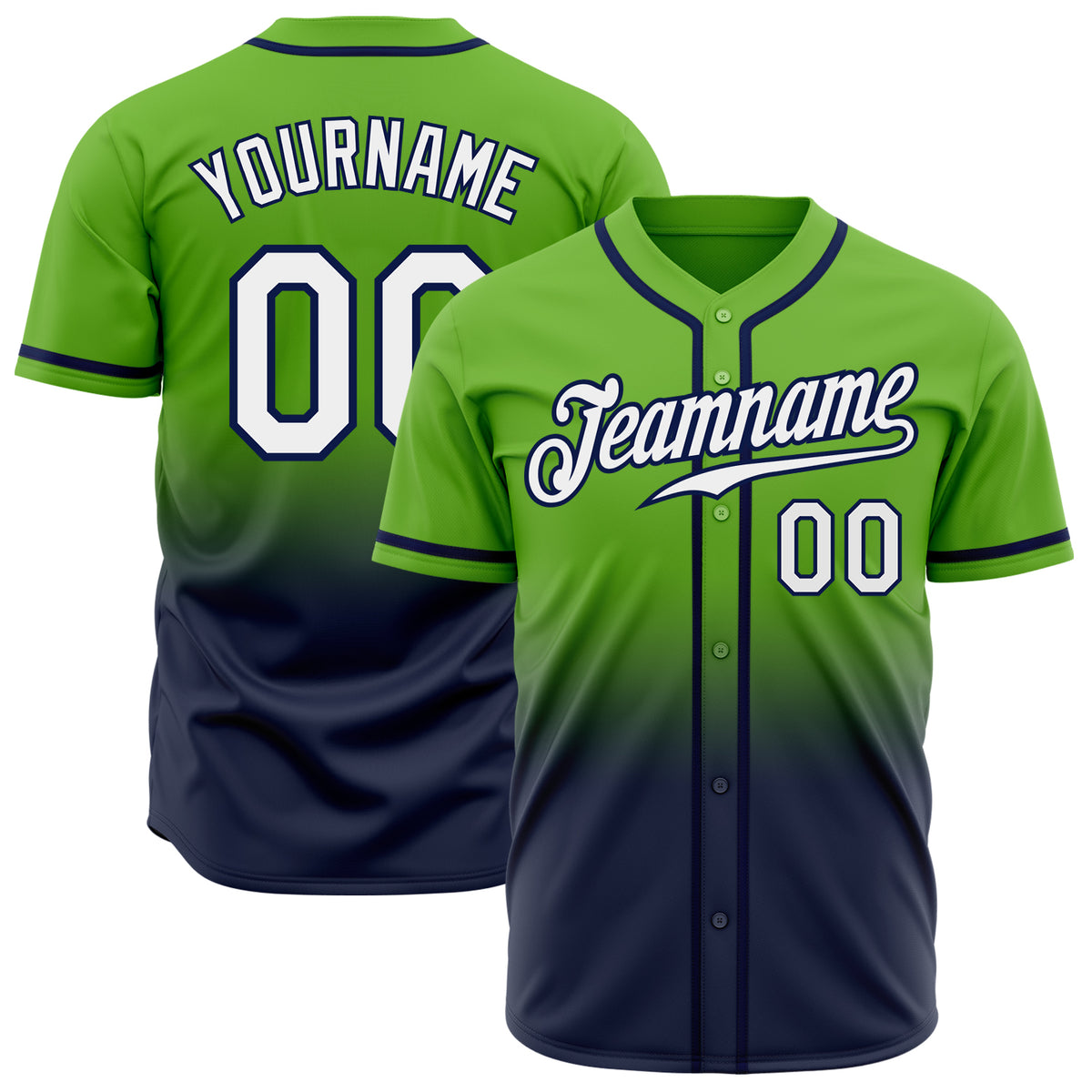 Custom White Gold Neon Green Fade Fashion Baseball Jerseys For Men & Women  JN118