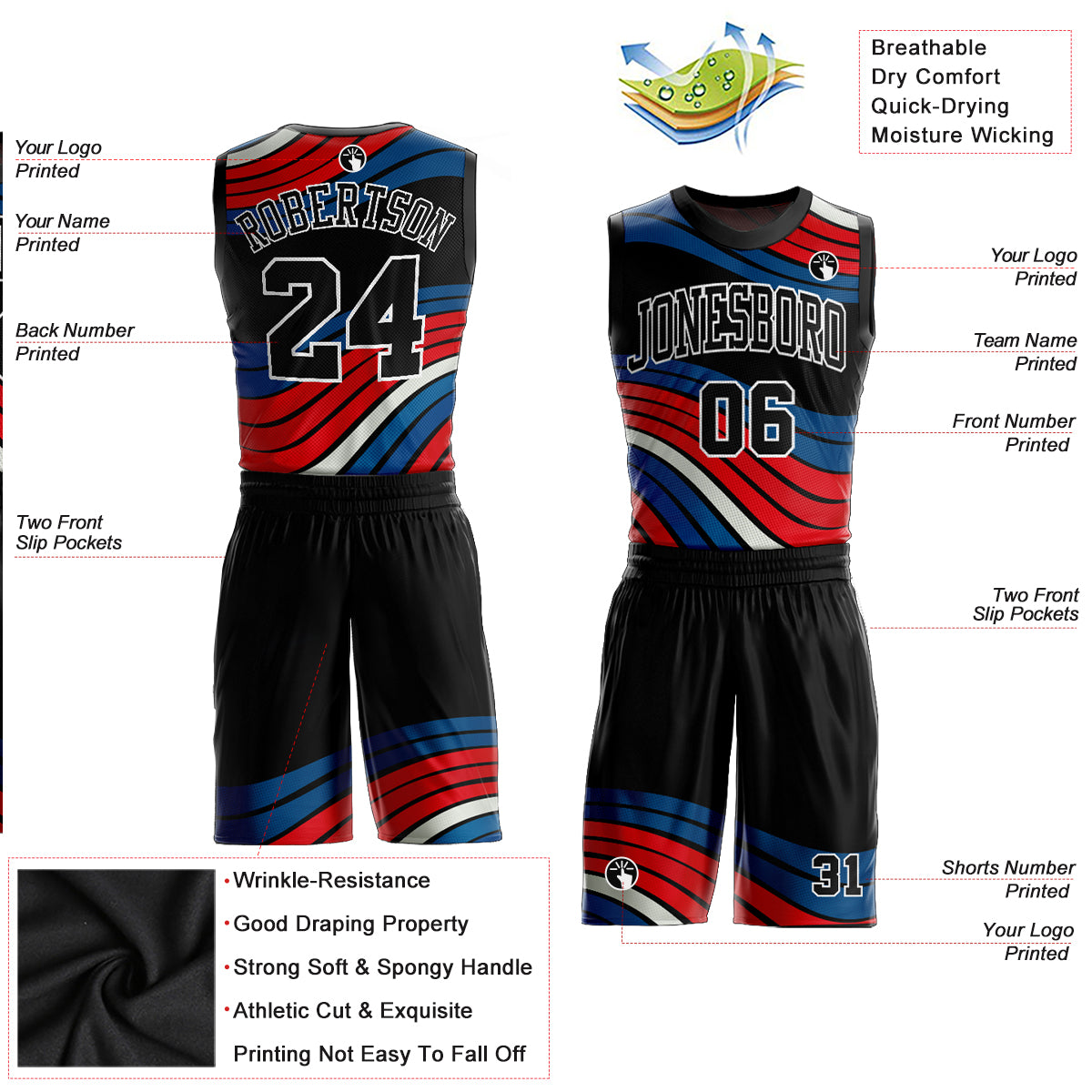 Custom Red Red-Black Round Neck Sublimation Basketball Suit Jersey Discount