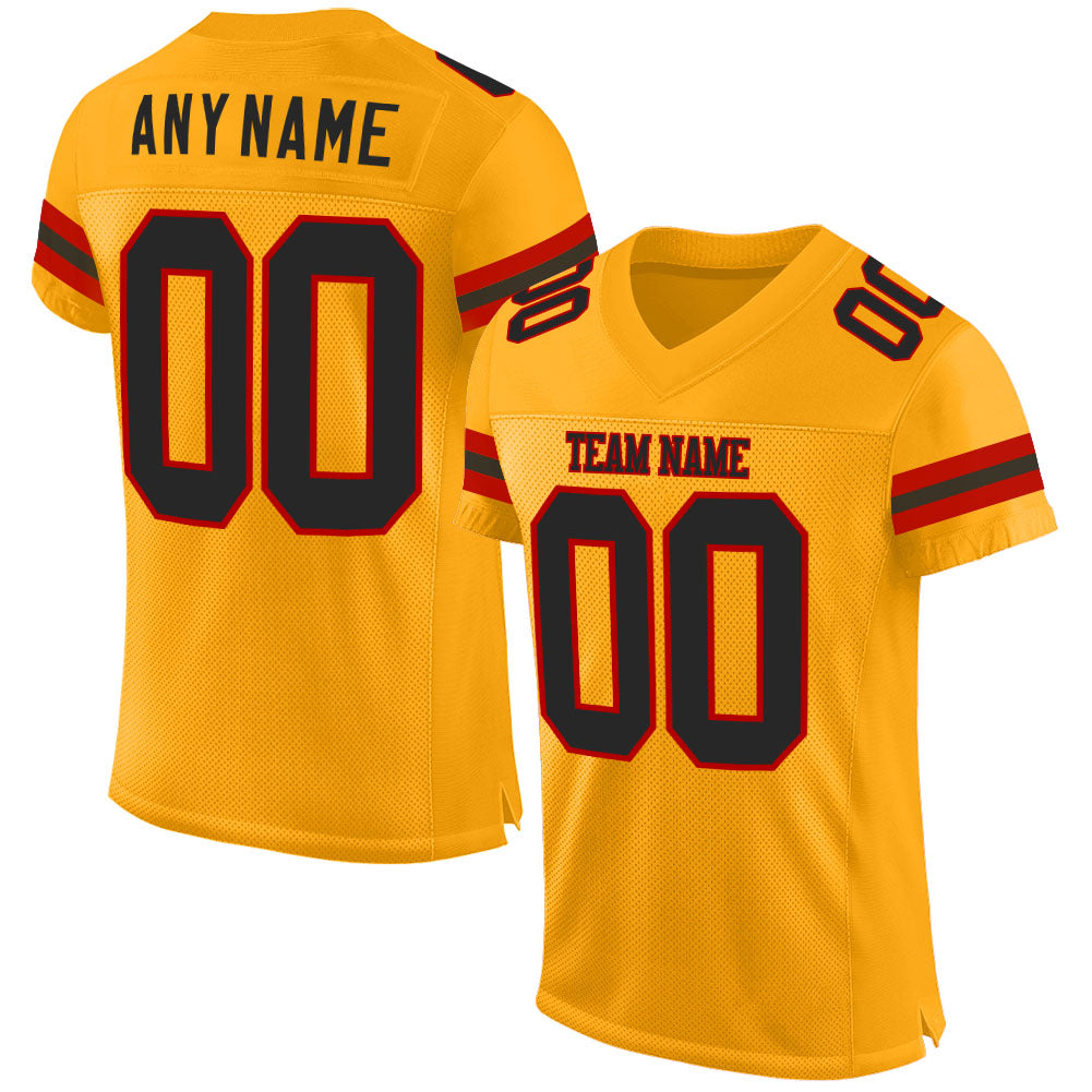 Custom Red Gold-White Mesh Authentic Football Jersey