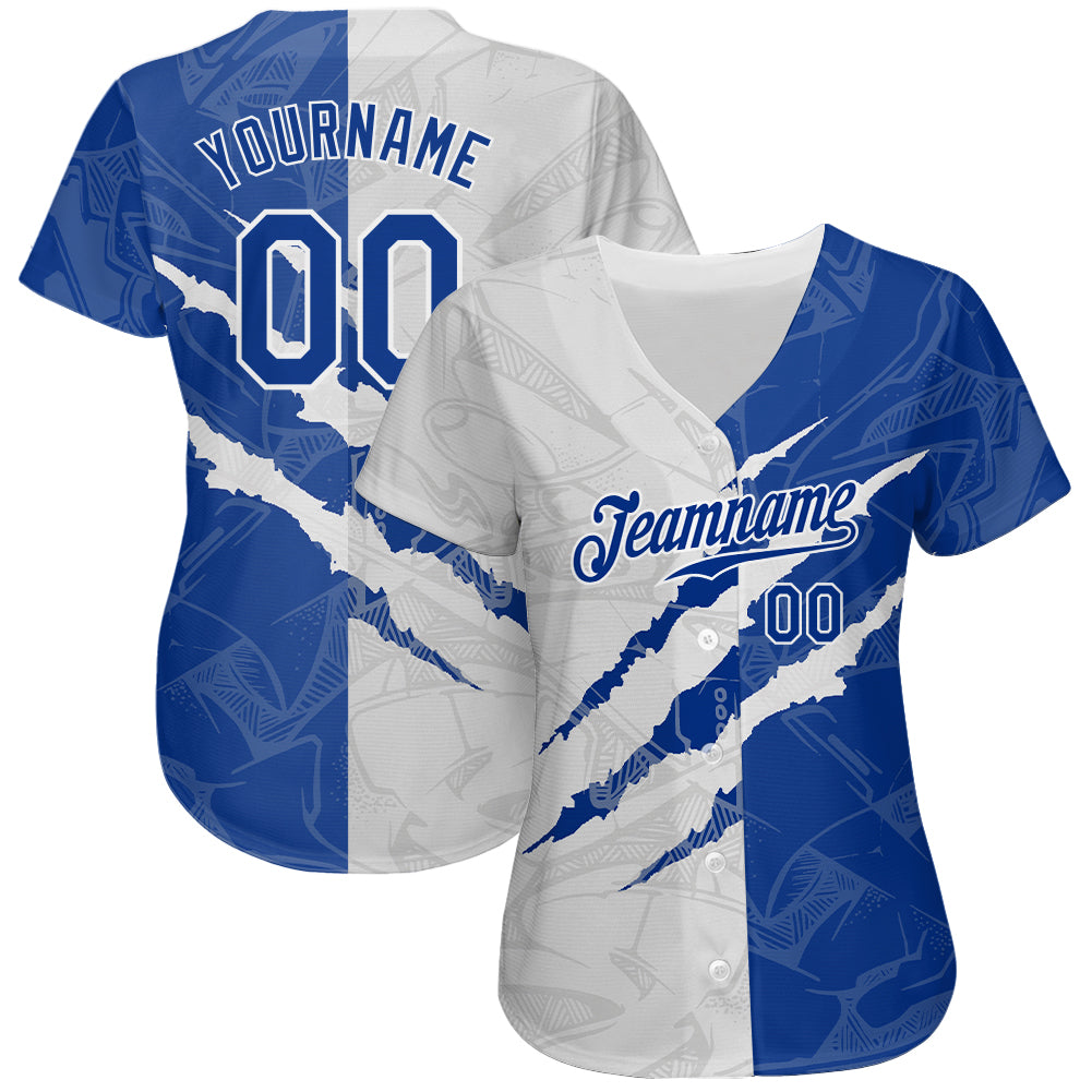 Custom Graffiti Pattern White-Royal 3D Authentic Baseball Jersey