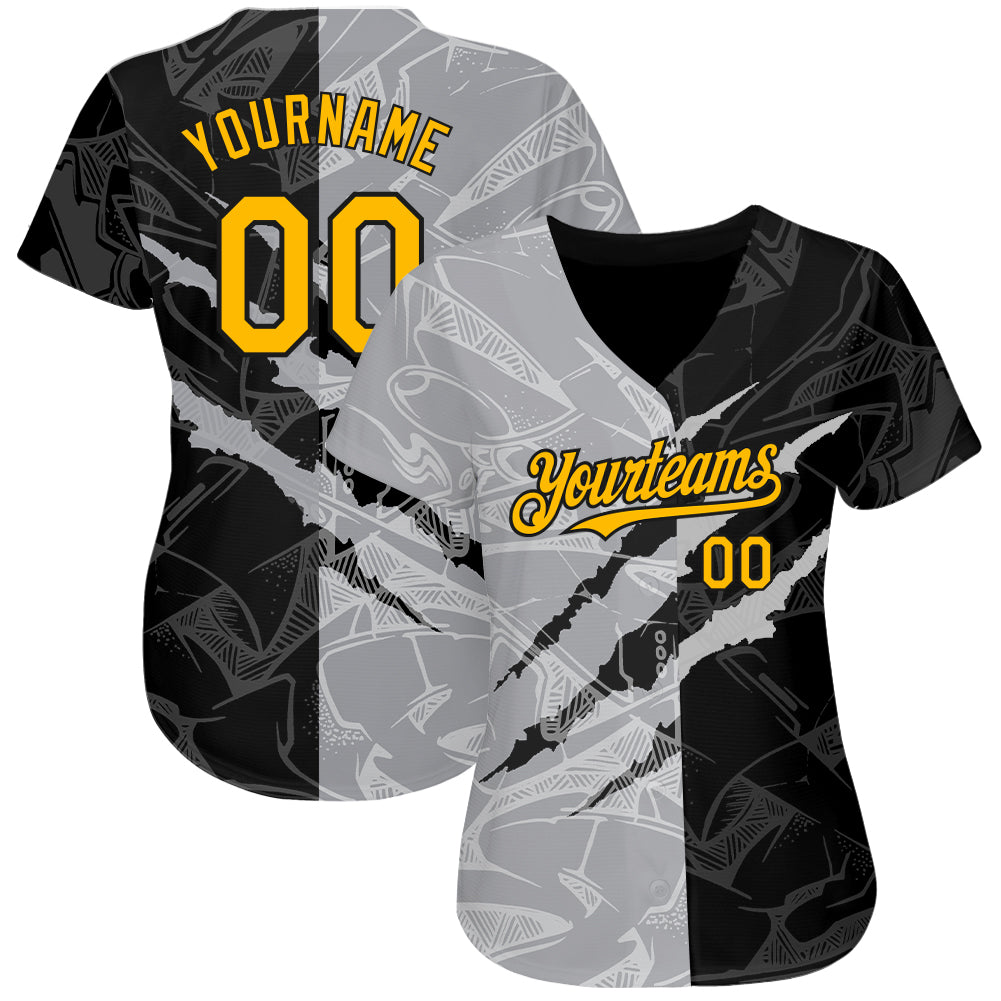 Custom Tie Dye Gold-Black 3D Authentic Baseball Jersey Discount