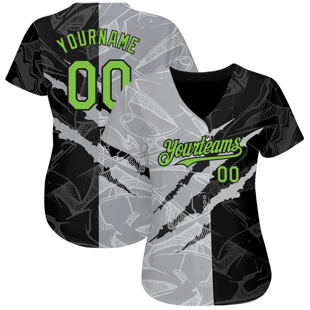 Custom Gray Neon Green-Navy Authentic Baseball Jersey Preschool Size:M