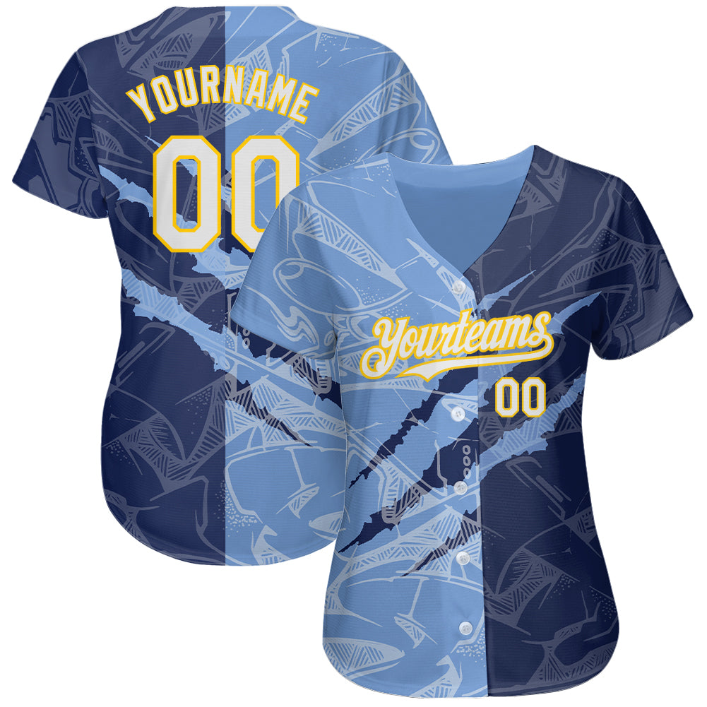 Custom White Light Blue-Gold Authentic Baseball Jersey Discount