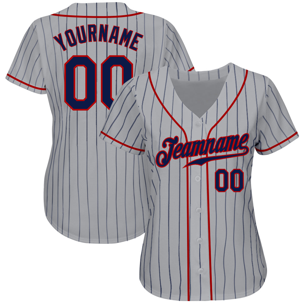 Custom Cream Navy Pinstripe Navy-Red Authentic Raglan Sleeves Baseball  Jersey